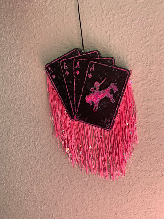 Black and pink playing card freshie